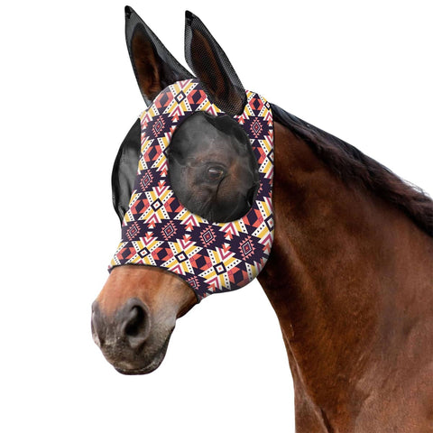 Printed Horse Fly Mask with Mesh Eyes and Ears - Purple Geometric Print