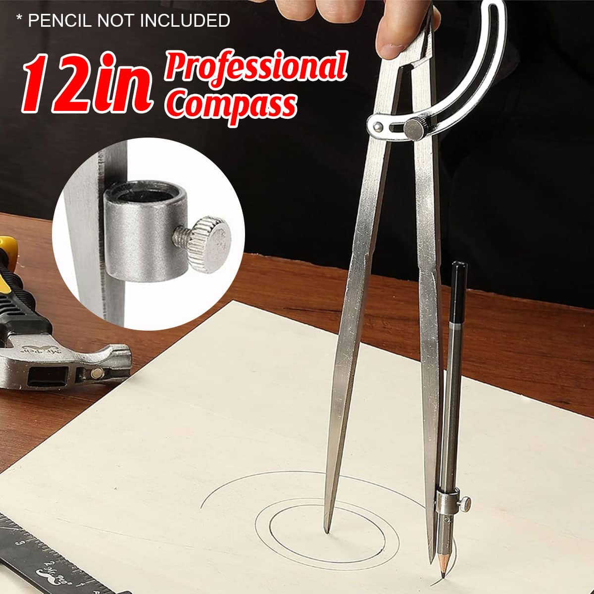 Professional Compass Carbon Steel for Math Drawing, Engineering and Drafting, 30 cm (12 in)