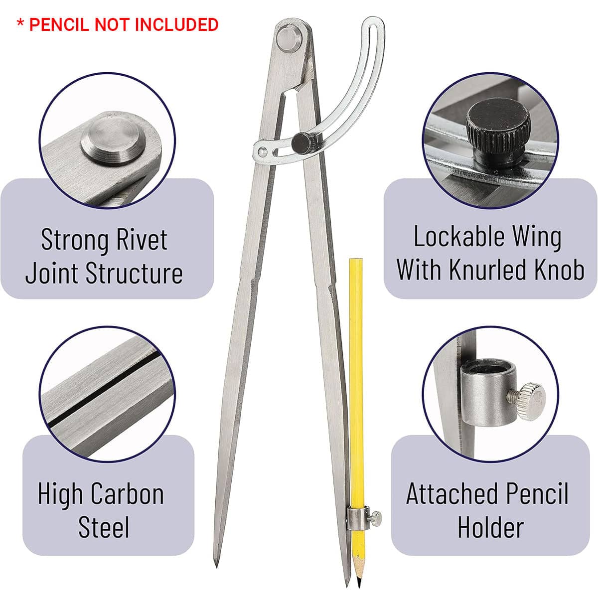 Professional Compass Carbon Steel for Math Drawing, Engineering and Drafting, 30 cm (12 in) - view 4