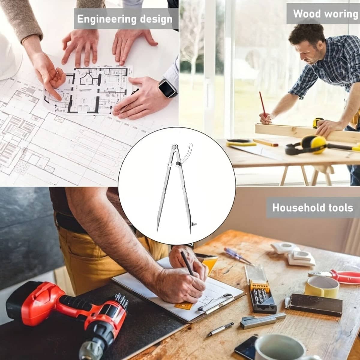 Professional Compass Carbon Steel for Math Drawing, Engineering and Drafting, 30 cm (12 in) - view 5