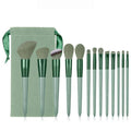 Professional Makeup Brush Set, 13 Pieces with Bag - Green with Wooden Handles