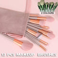 Professional Makeup Brush Set, 13 Pieces with Bag - Green with Wooden Handles - view 2