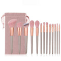 Professional Makeup Brush Set, 13 Pieces with Bag - Pink with Wooden Handles