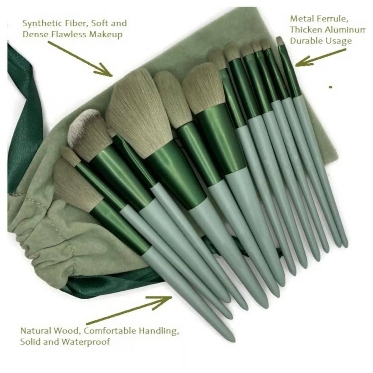 Professional Makeup Brush Set, 13 Pieces with Bag - Pink with Wooden Handles - view 5