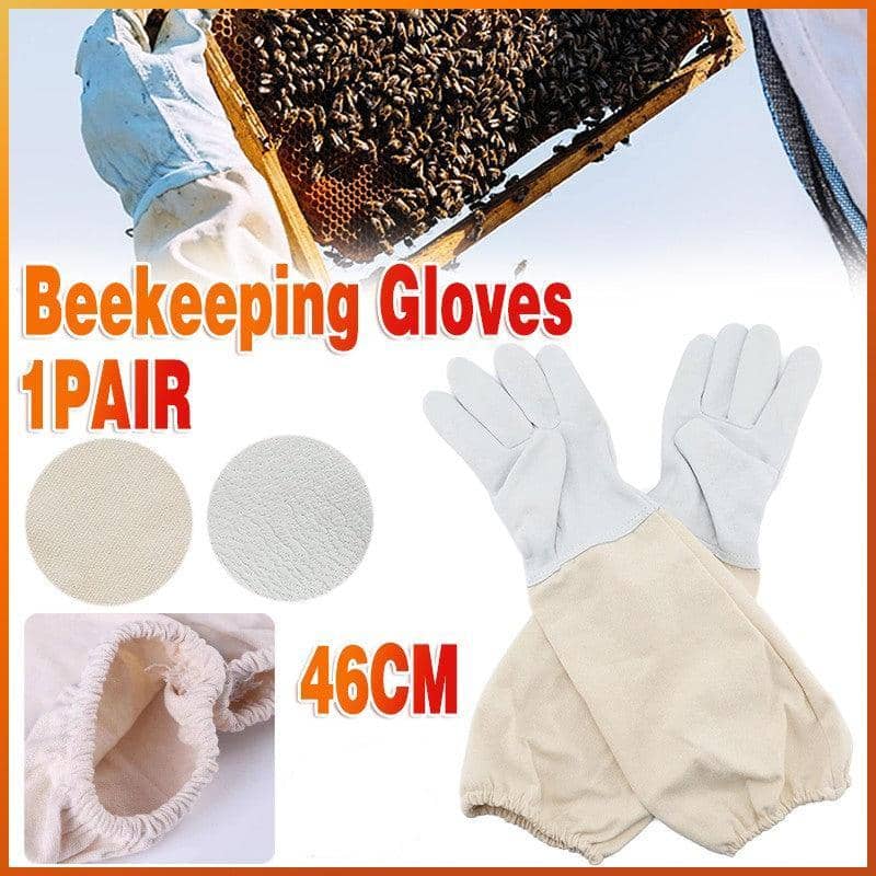 Protective Beekeeping Gloves with Vented Long Sleeves, 1 Pair, Cream
