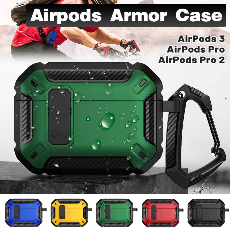 Protective Case with Lock and Hook - Black and Green, for AirPods 3 - view 2