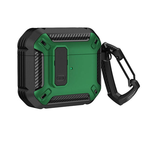 Protective Case with Lock and Hook - Black and Green, for AirPods Pro