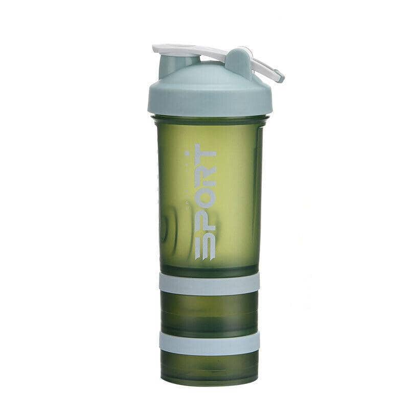 Protein Shaker Sport Water Bottle, 3 Tier, 500 ml - Green