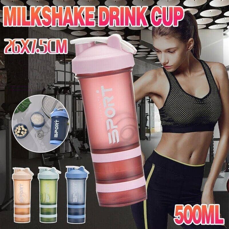 Protein Shaker Sport Water Bottle, 3 Tier, 500 ml - Green - view 2