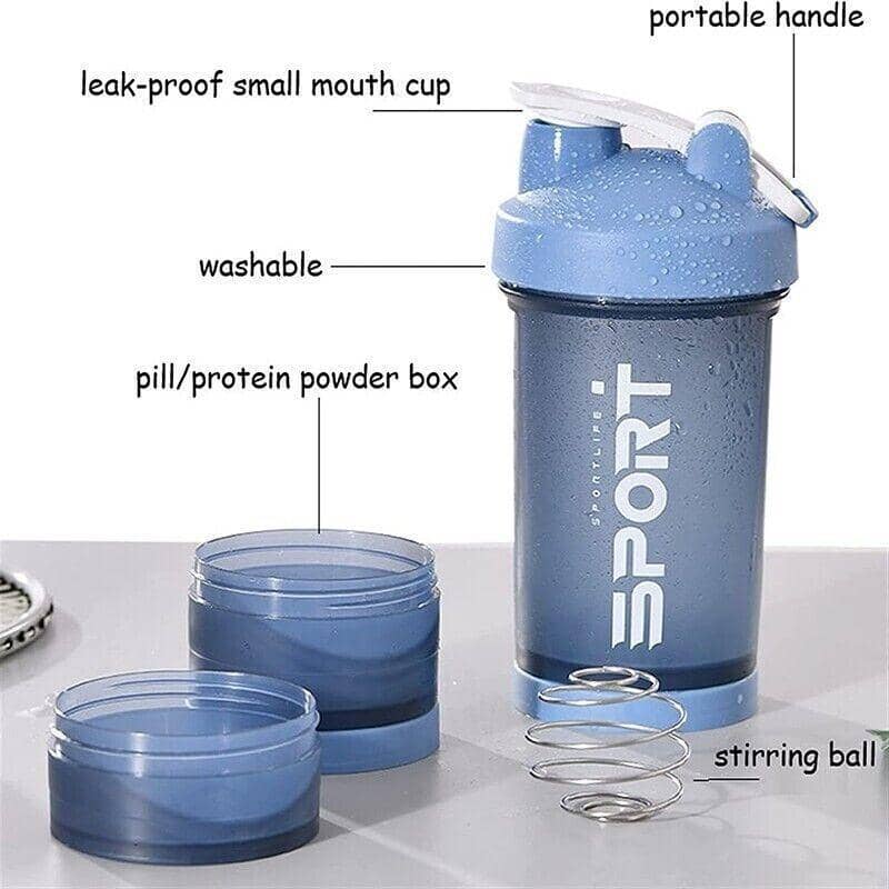 Protein Shaker Sport Water Bottle, 3 Tier, 500 ml - Green - view 4