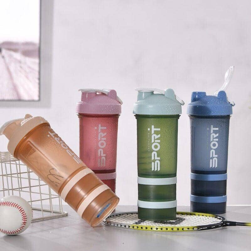 Protein Shaker Sport Water Bottle, 3 Tier, 500 ml - Green - view 5