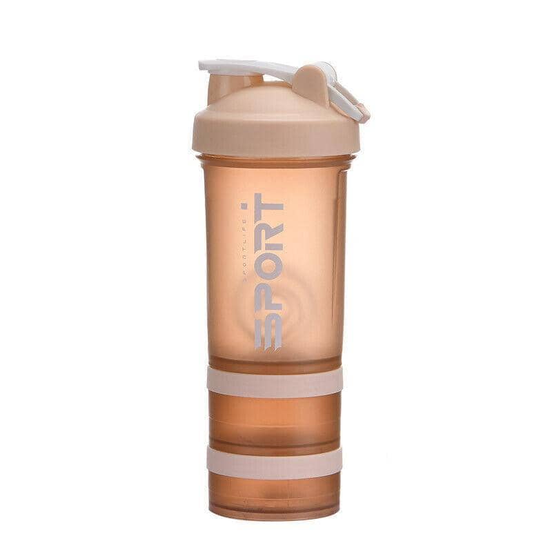 Protein Shaker Sport Water Bottle, 3 Tier, 500 ml - Peach