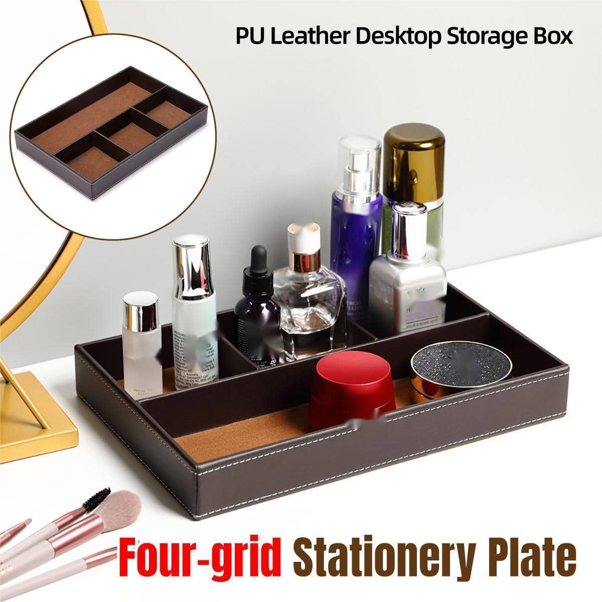 PU Leather Key and Jewellery Organiser Tray with 4 Compartments