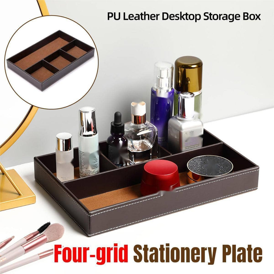 PU Leather Key and Jewellery Organiser Tray with 4 Compartments