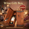 PU Leather Single Bottle Wine Gift Box for Red Wine, with Accessories - Brown