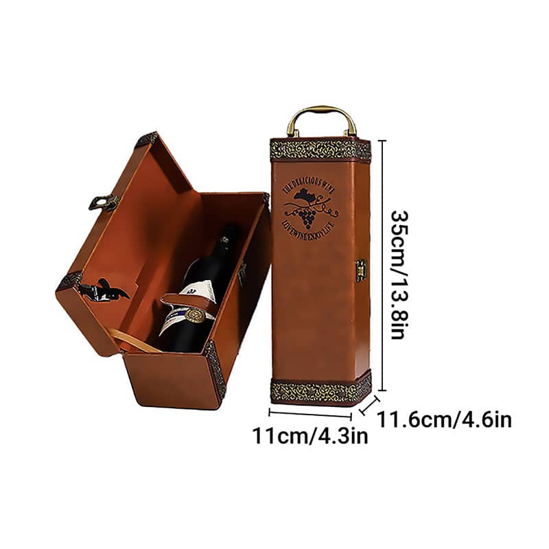 PU Leather Single Bottle Wine Gift Box for Red Wine, with Accessories - Brown - view 3