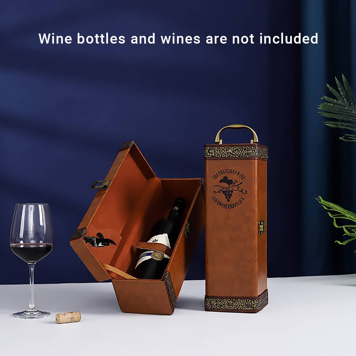 PU Leather Single Bottle Wine Gift Box for Red Wine, with Accessories - Brown - view 4