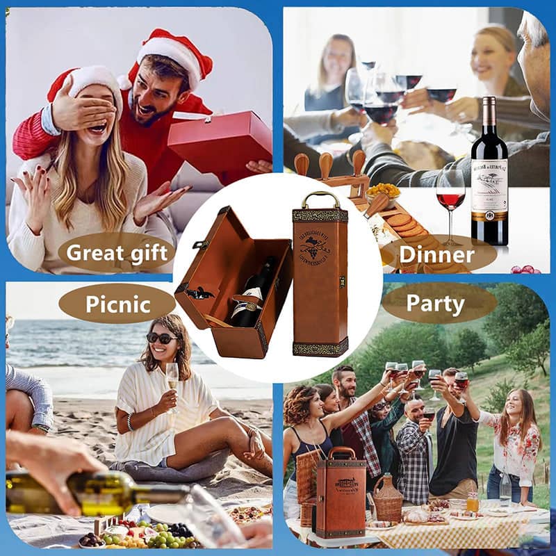 PU Leather Single Bottle Wine Gift Box for Red Wine, with Accessories - Brown - view 5