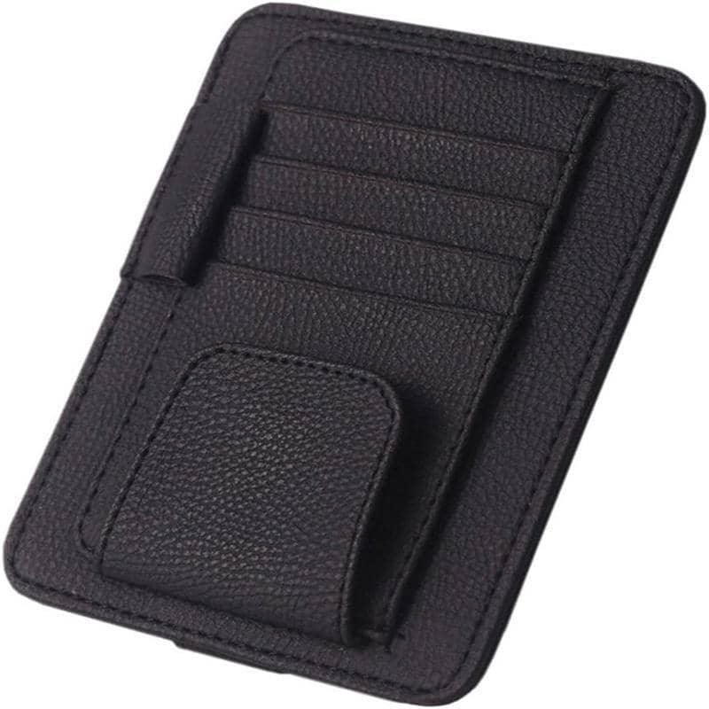PU Leather Sun Visor Organiser with Sunglasses Holder and Card Pockets - Black - view 2