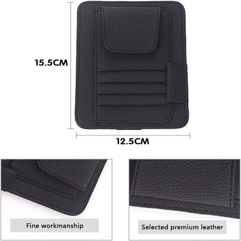 PU Leather Sun Visor Organiser with Sunglasses Holder and Card Pockets - Black - view 3
