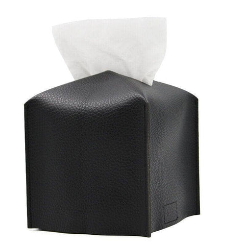 PU Leather Tissue Box Cover Holder - Black, Medium (12.5 x 12.5 x 12 cm)