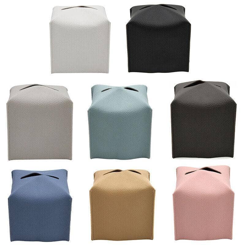 PU Leather Tissue Box Cover Holder - Blue, Medium (12.5 x 12.5 x 12 cm) - view 3