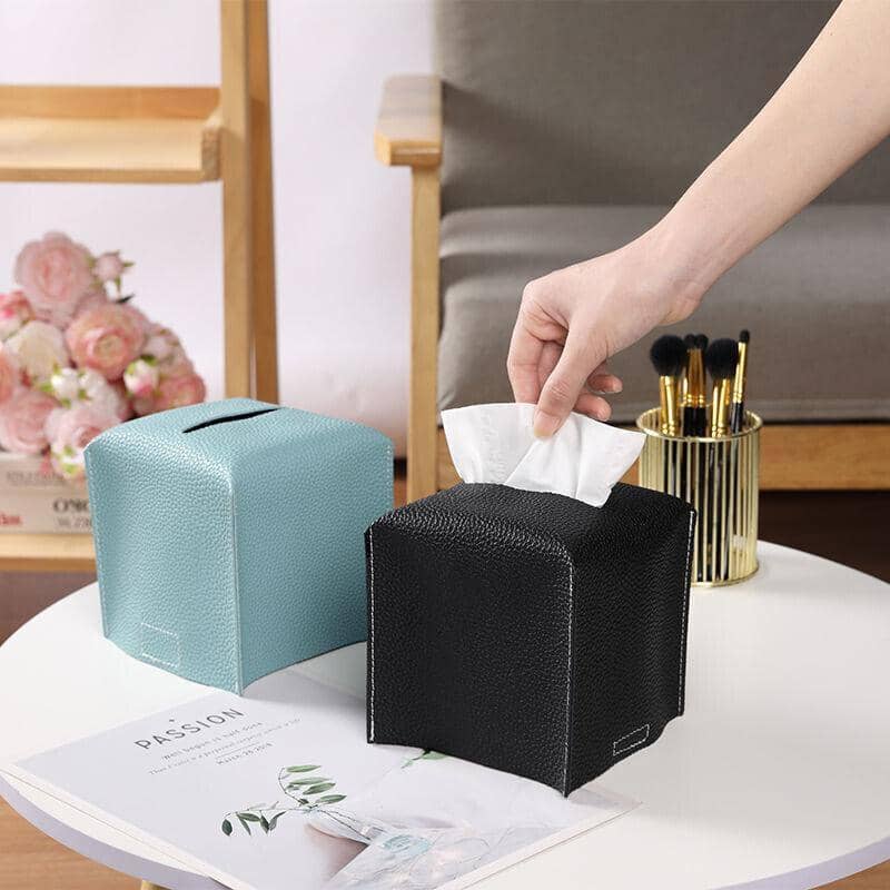 PU Leather Tissue Box Cover Holder - Blue, Medium (12.5 x 12.5 x 12 cm) - view 5