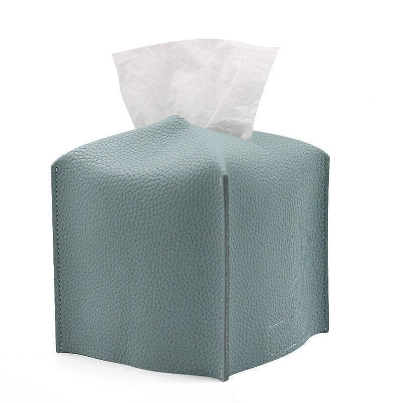 PU Leather Tissue Box Cover Holder - Mint Green, Medium (12.5 x 12.5 x 12 cm)