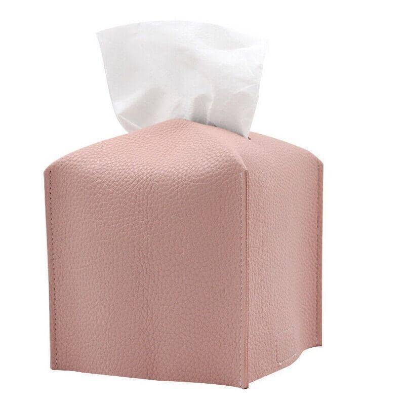 PU Leather Tissue Box Cover Holder - Pink, Medium (12.5 x 12.5 x 12 cm)