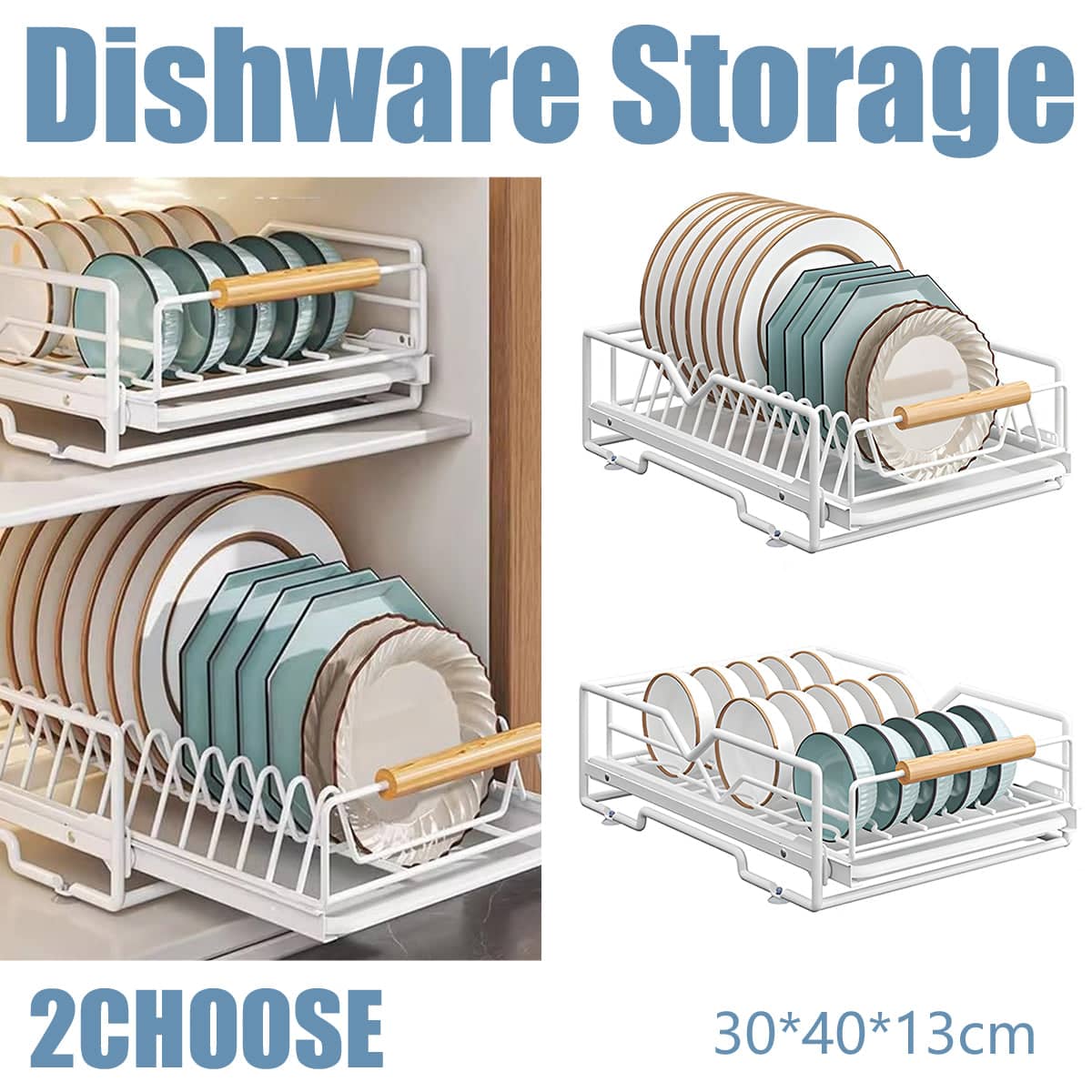 Pull Out Kitchen Cabinet Storage Rack, Carbon Steel - Bowl Rack, 40 x 30 x 13 cm - view 2