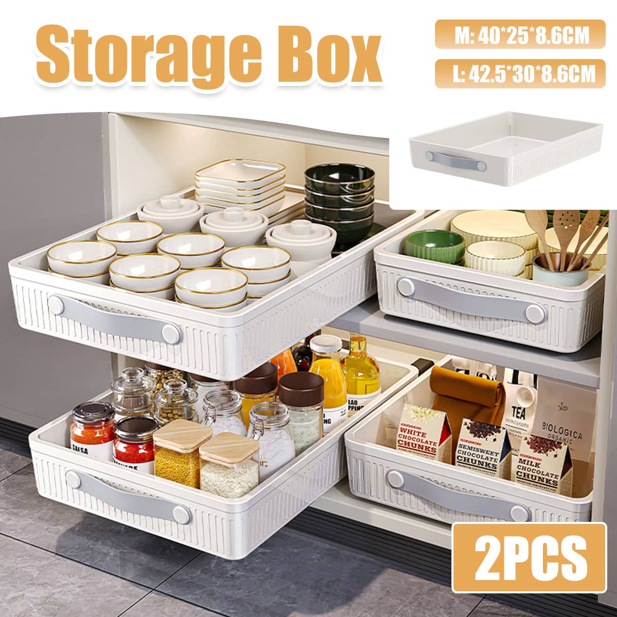 Pull Out Kitchen Spice Rack Organiser for Cabinets, Set of 2 - Size L (42.5 x 30 x 8.6 cm) - view 2