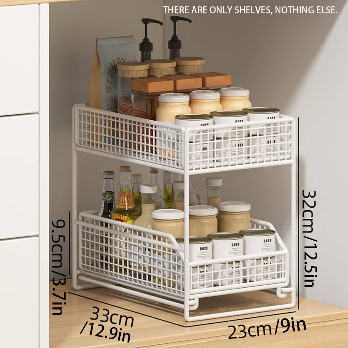 Pull Out Storage Shelf 2 Tier Kitchen Organiser for Under Sink and Pantry Cupboards - view 3