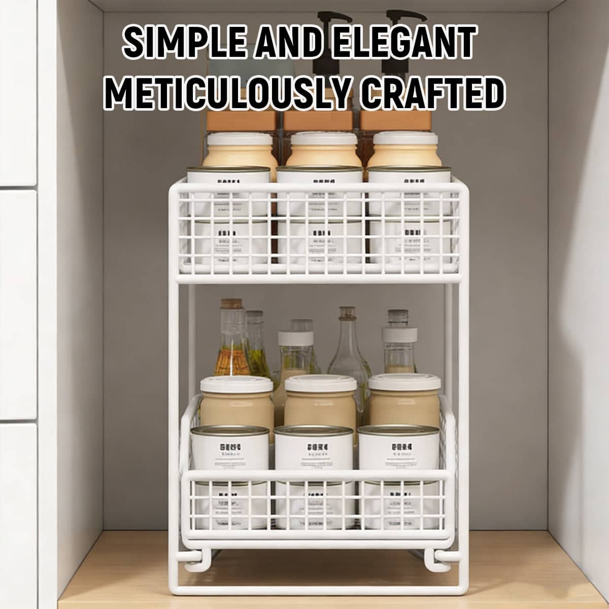 Pull Out Storage Shelf 2 Tier Kitchen Organiser for Under Sink and Pantry Cupboards - view 4