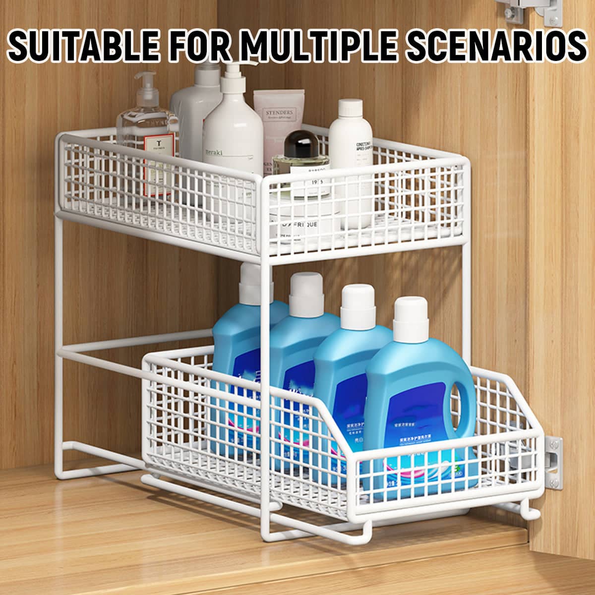 Pull Out Storage Shelf 2 Tier Kitchen Organiser for Under Sink and Pantry Cupboards - view 5