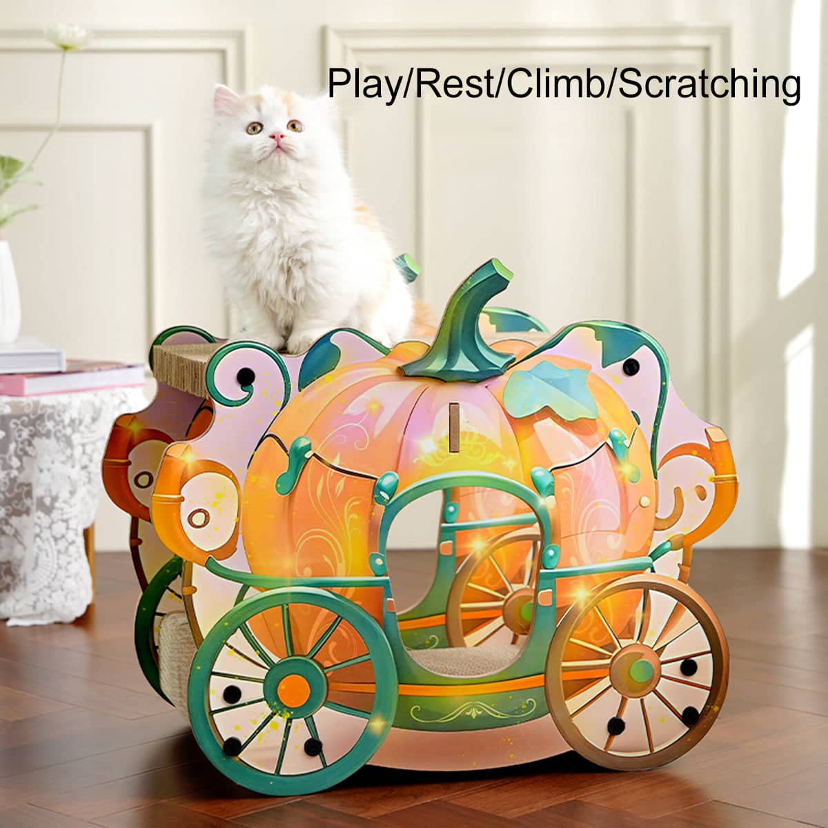 Pumpkin Cat Cart Double Layer Cat Scratch Board and Cat Bed Furniture for Sleeping - view 4