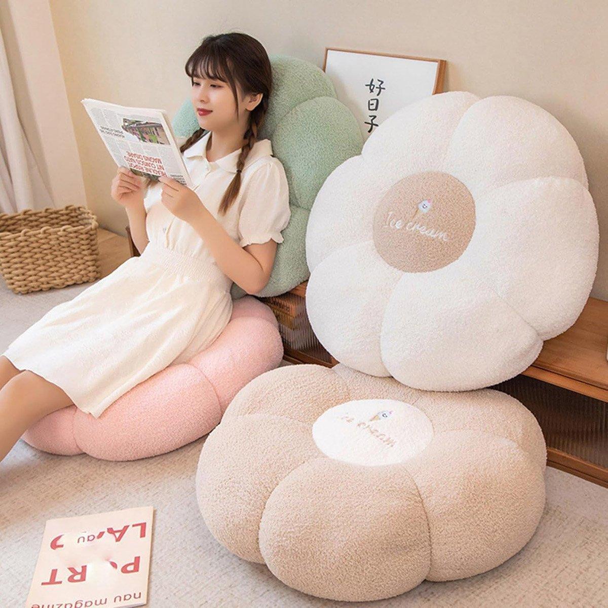 Pumpkin Floor Cushion - Thick Tatami Window Seat Pad, White - view 5