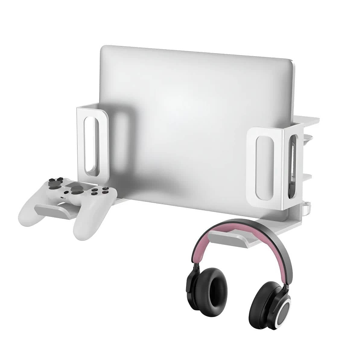 Punch Free Aluminium Laptop Side Mount Holder for Desk - White - view 2