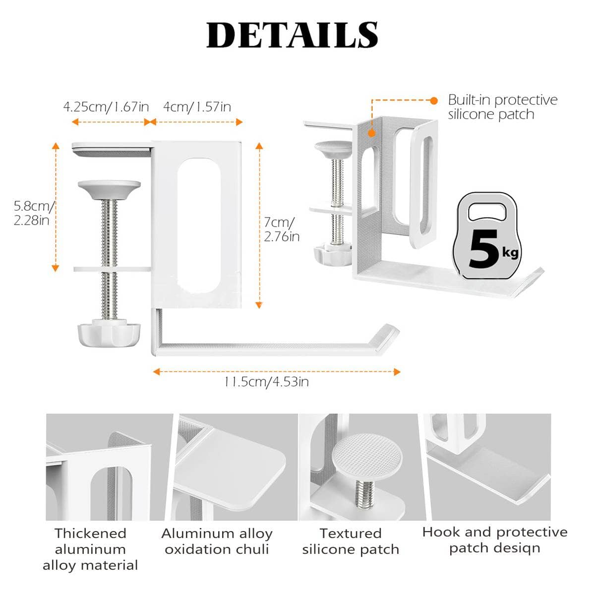 Punch Free Aluminium Laptop Side Mount Holder for Desk - White - view 3