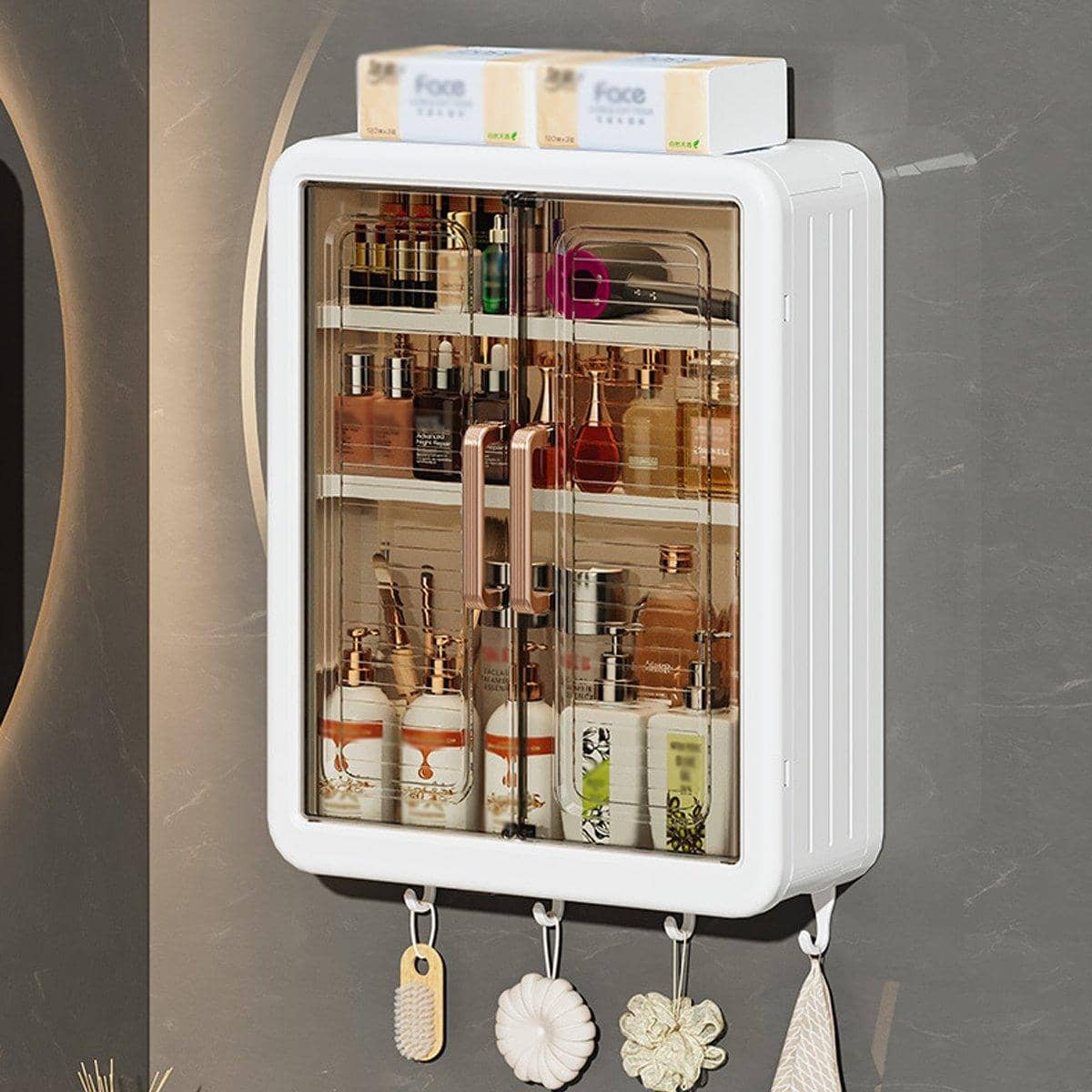 Punch-Free Wall Mounted Bathroom Storage Cabinet - Cream - view 5