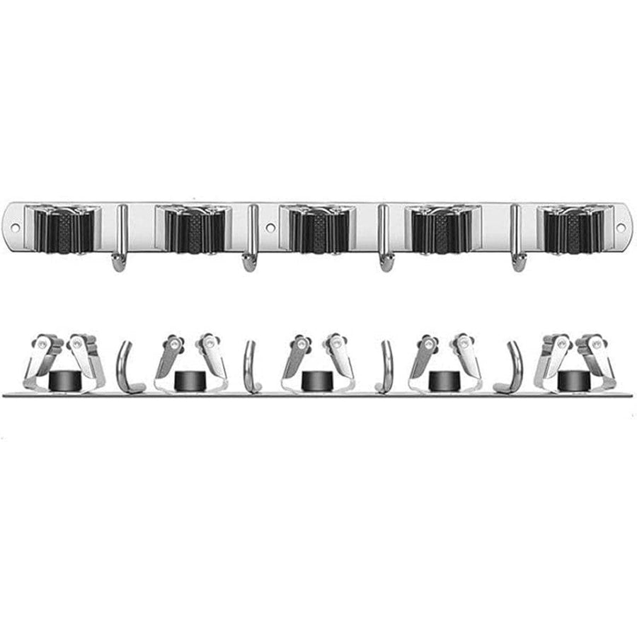 Punch-Free Wall Mounted Mop Rack, Nail-Free Storage Rack - Silver