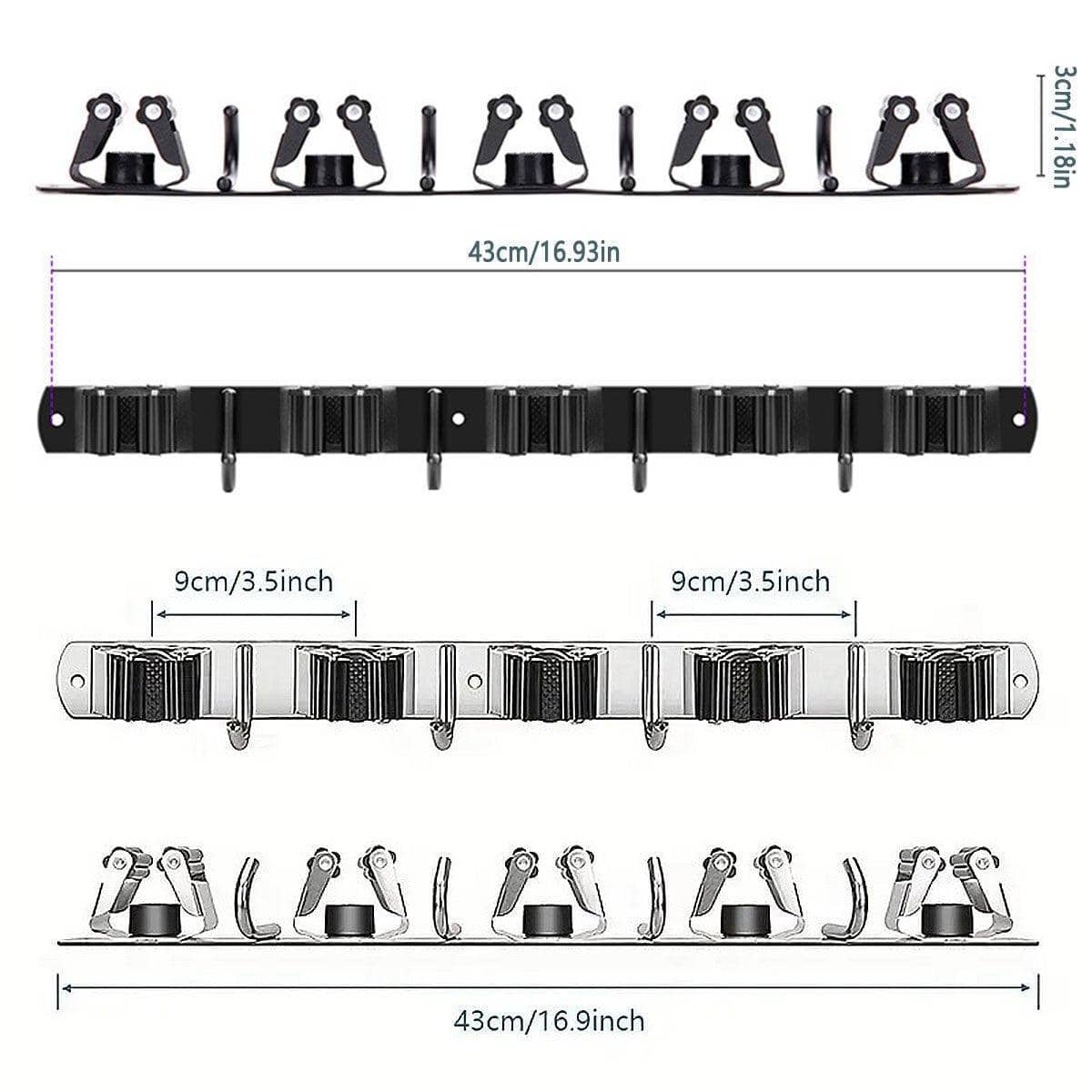 Punch-Free Wall Mounted Mop Rack, Nail-Free Storage Rack - Silver - view 4