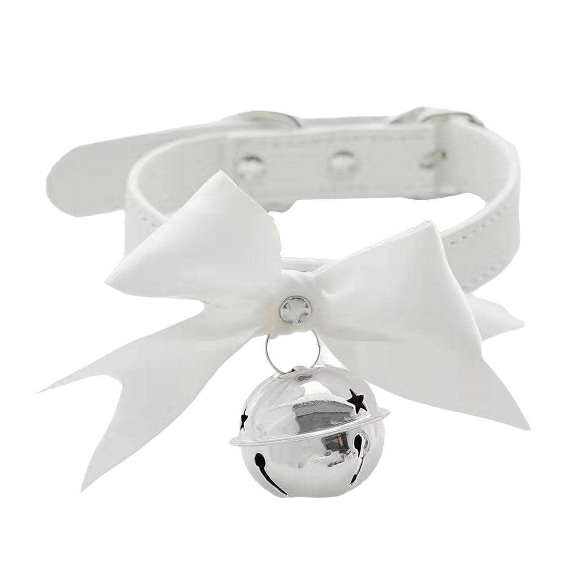 Punk Style Bow Bell Choker, Adjustable PU Leather Collar - White