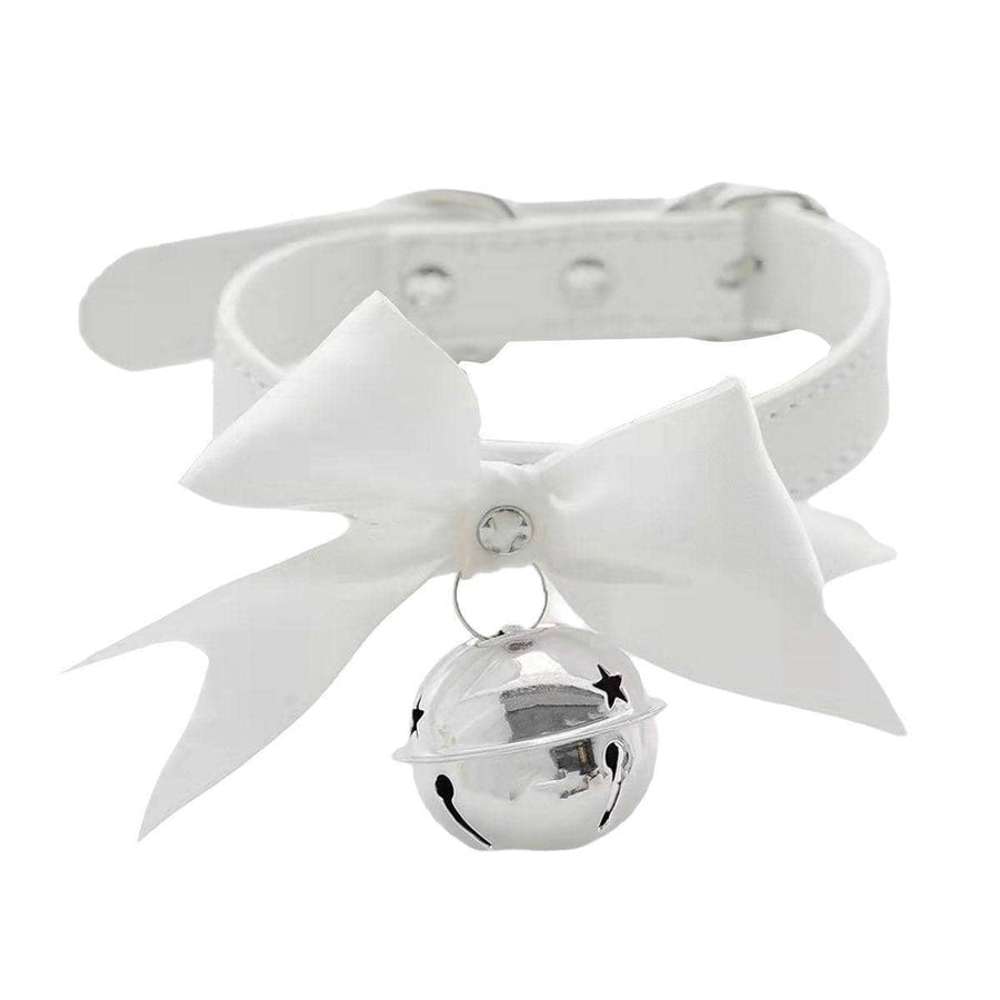 Punk Style Bow Bell Choker, Adjustable PU Leather Collar - White