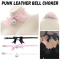 Punk Style Bow Bell Choker, Adjustable PU Leather Collar - White - view 2