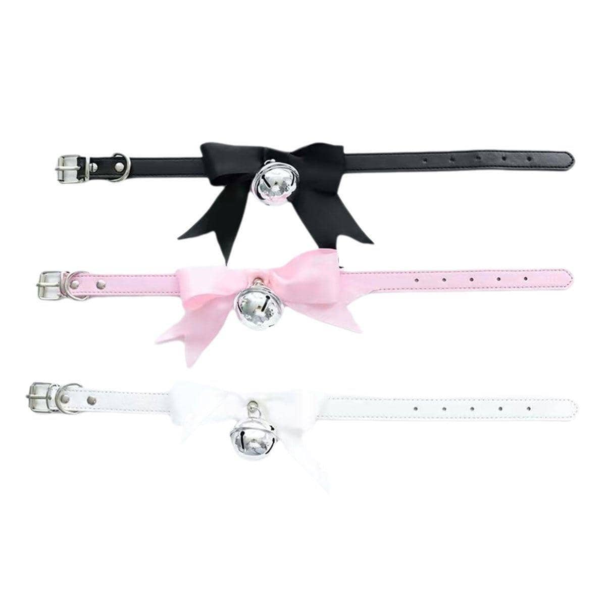 Punk Style Bow Bell Choker, Adjustable PU Leather Collar - White - view 3
