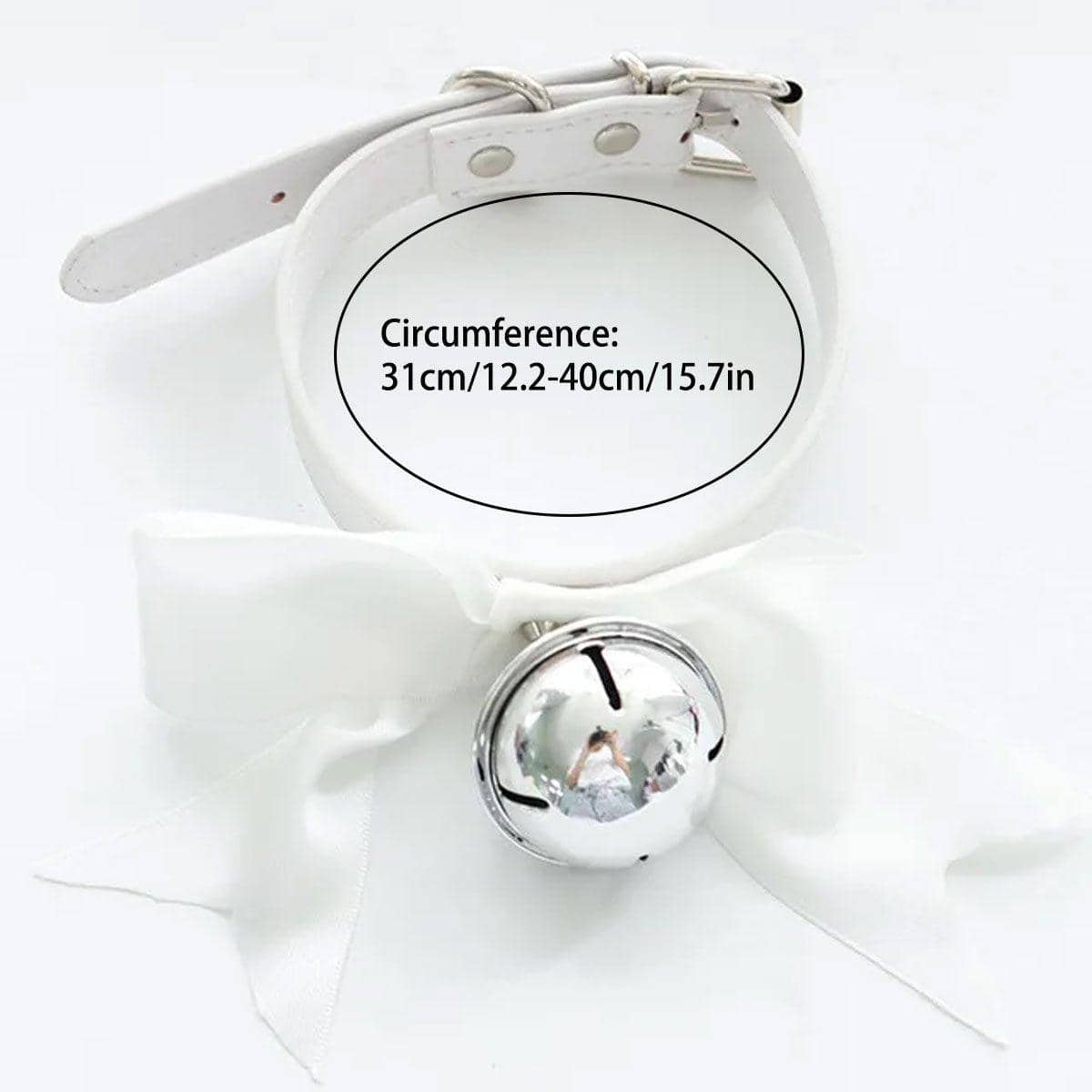 Punk Style Bow Bell Choker, Adjustable PU Leather Collar - White - view 4