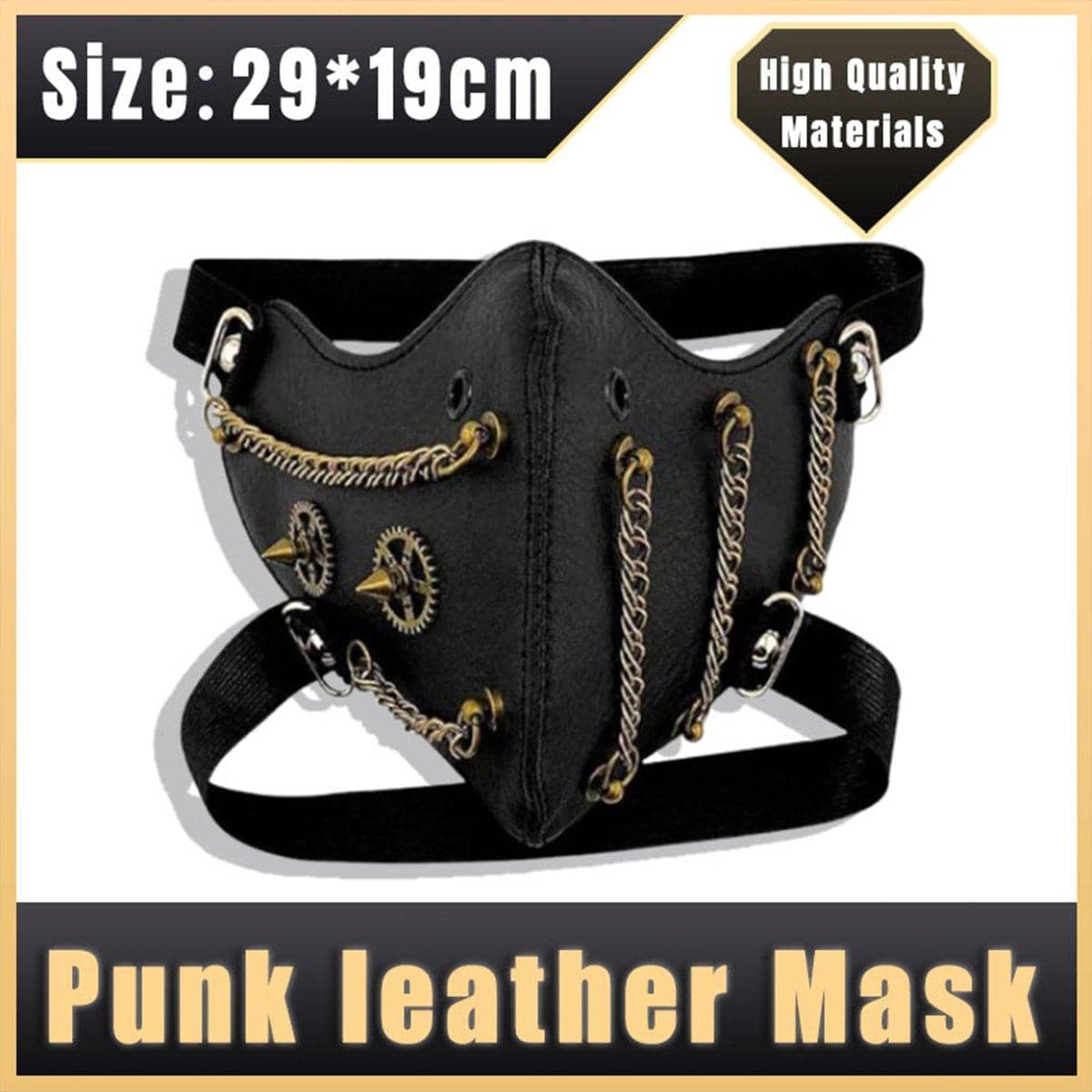 Punk Style Chain Mask in PU Leather, Gothic Party Face Cover for Cosplay