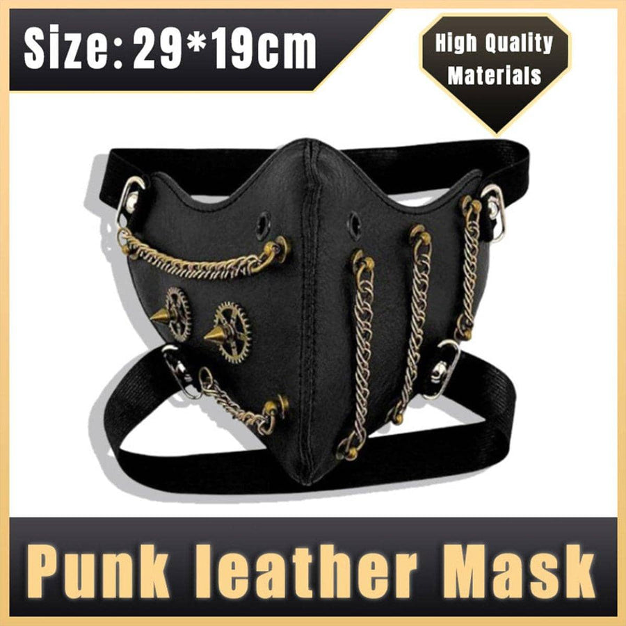 Punk Style Chain Mask in PU Leather, Gothic Party Face Cover for Cosplay