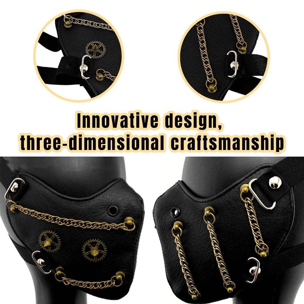 Punk Style Chain Mask in PU Leather, Gothic Party Face Cover for Cosplay - view 4