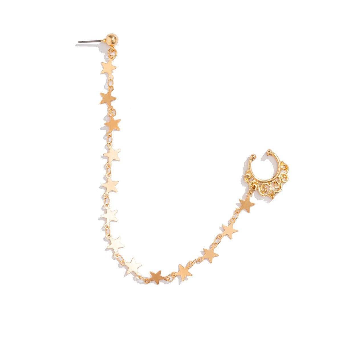 Punk Style Chain Nose Clip and Earring for Women - Gold Stars